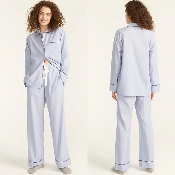 J. Crew End on End Cotton Long Sleeve Pajamas in Hydrangea Blue - Picture 13 of 13